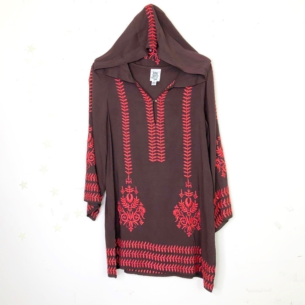 Ivu Jane, Hooded Brown embroidered BoHo tunic top